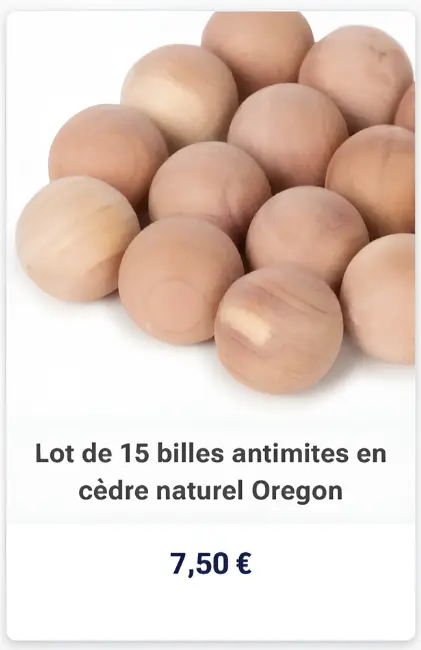 Lot de 15 billes antimites en cèdre naturel Oregon